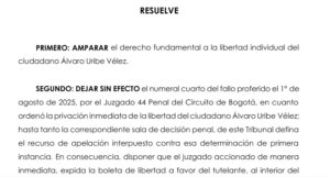 Resuelve Tutela Álvaro Uribe